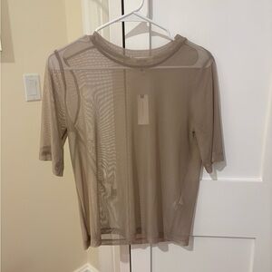 Anthropologie Sheer Short-Sleeve Mesh Tee in Taupe